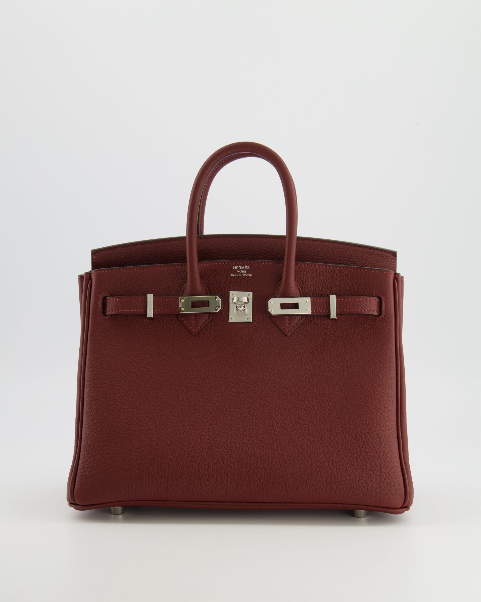 Hermes Birkin 25 Retourne Bag in Rouge H Veau Togo Leather with Palladium Hardware