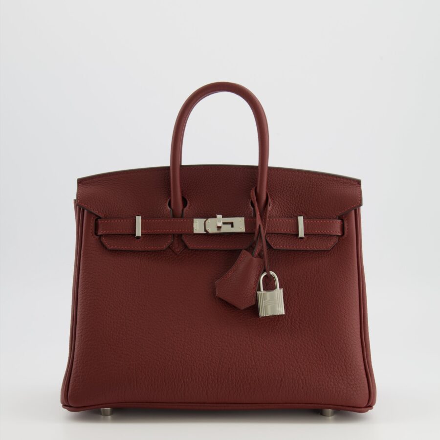 Hermes Birkin 25 Retourne Bag in Rouge H Veau Togo Leather with Palladium Hardware | Studio Nafay