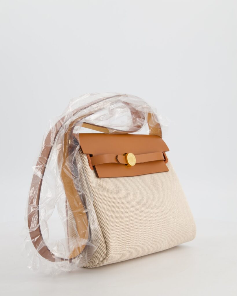 *HOT* Hermes Herbag Zip 20 Bag in Fauve Vache Hunter Leather & Ecru/Beige Viking Canvas with Gold Hardware - Product Image 2