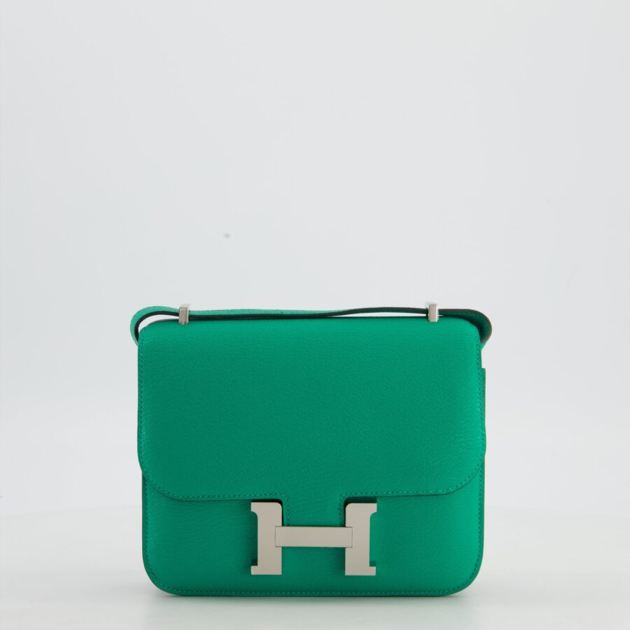 Hermes Mini Constance III Miroir 18 Bag in Menthe Chevre Mysore Leather with Palladium Hardware | Studio Nafay