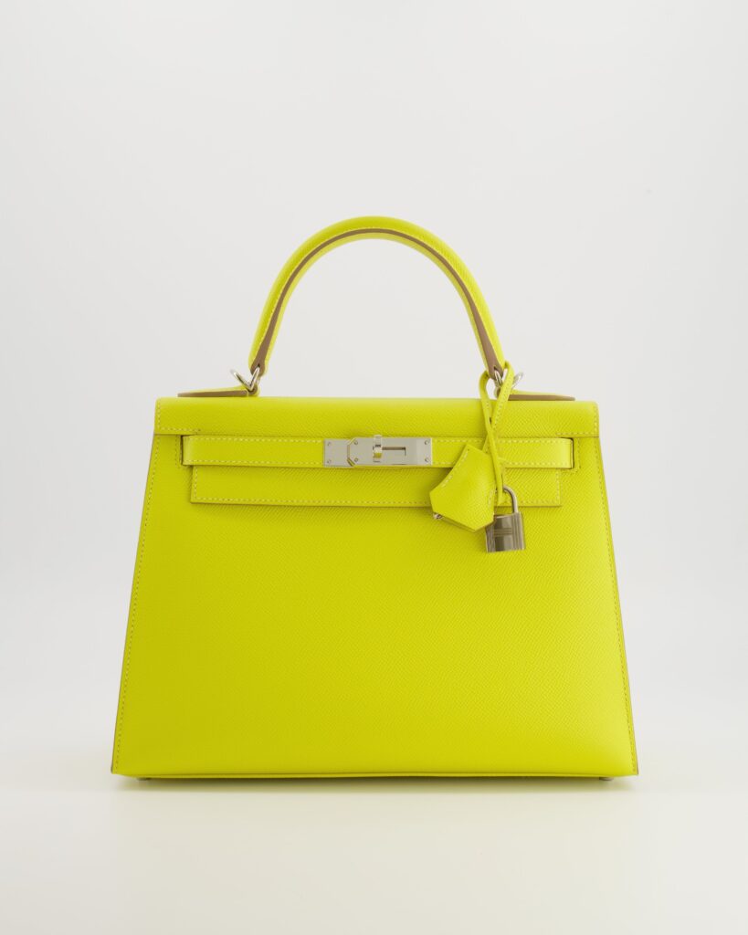 Hermes Kelly 28 Sellier Bag in Lime Epsom Leather with Palladium Hardware - Product Image 2