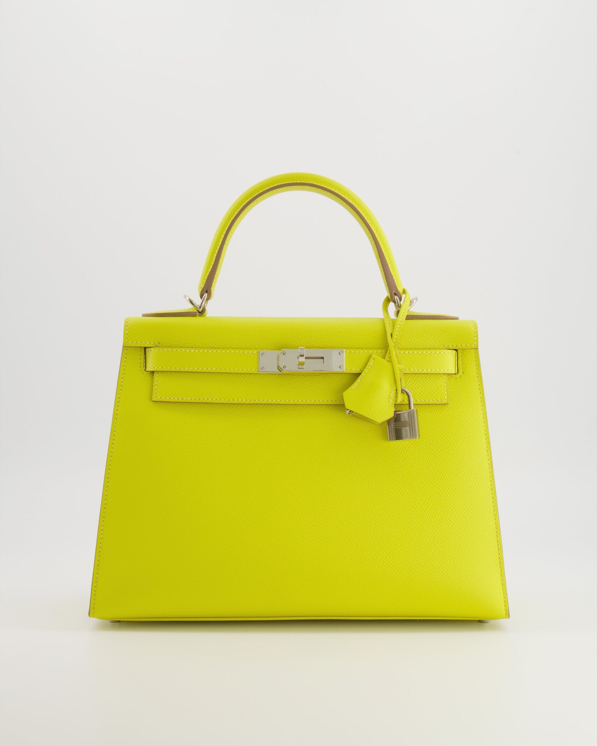 Hermes Kelly 28 Sellier Bag in Lime Epsom Leather with Palladium Hardware