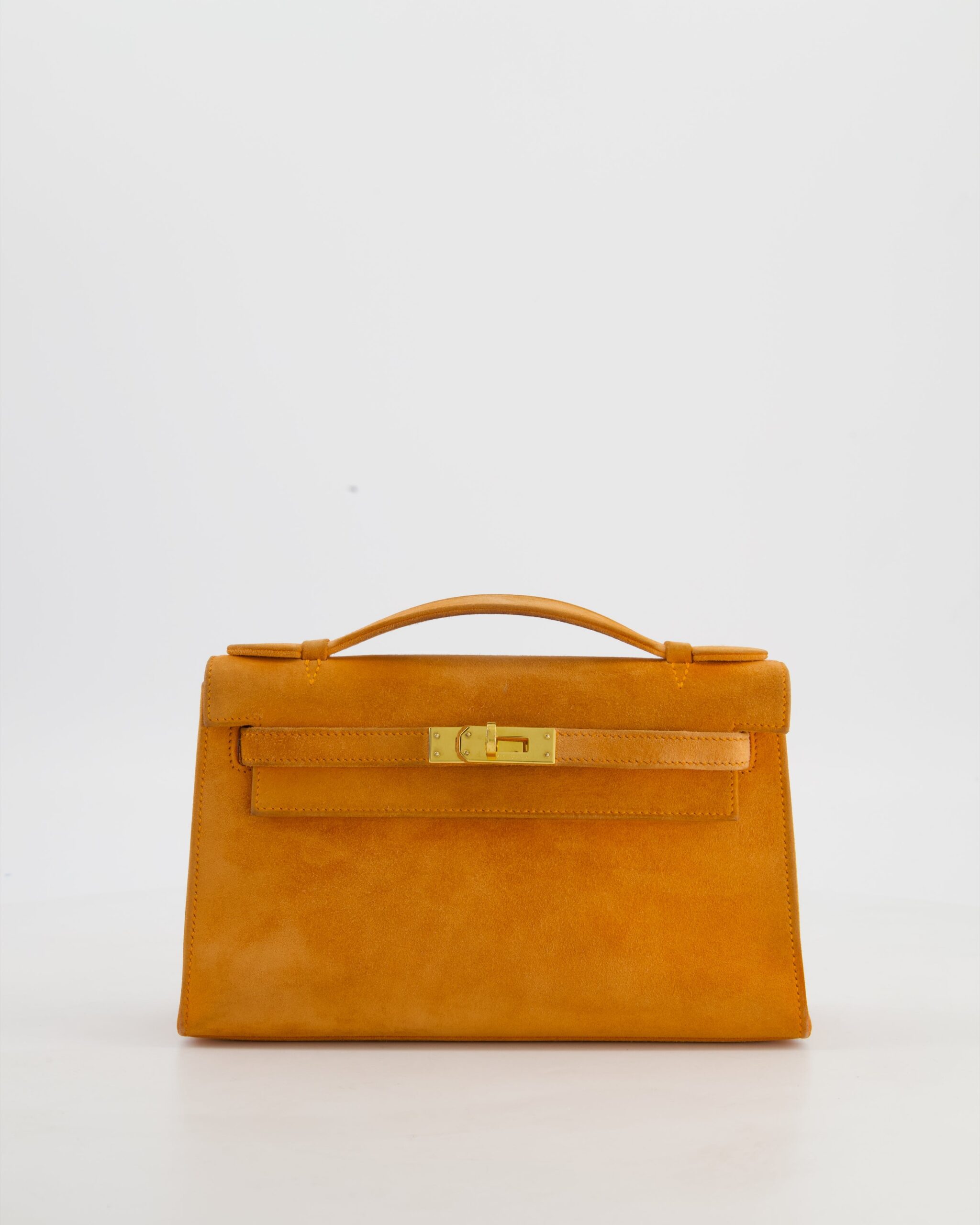 Hermes Mini Kelly Pochette Bag in Orange Veau Doblis Leather with Gold Hardware