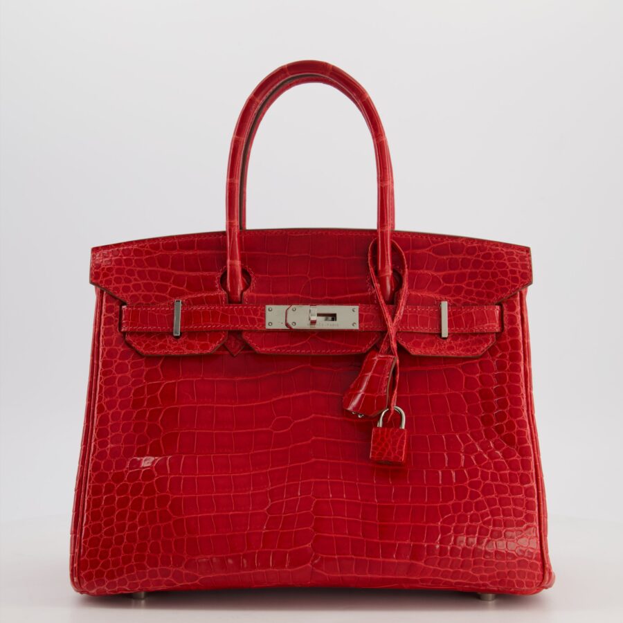 Hermes Birkin 30 Retourne Bag in Braise Shiny Porosus Crocodile Leather with Palladium Hardware | Studio Nafay