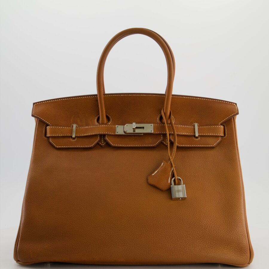 *RARE* Hermes Birkin 35 Retourne Bag in Fauve Barenia Faubourg Leather with Palladium Hardware | Studio Nafay
