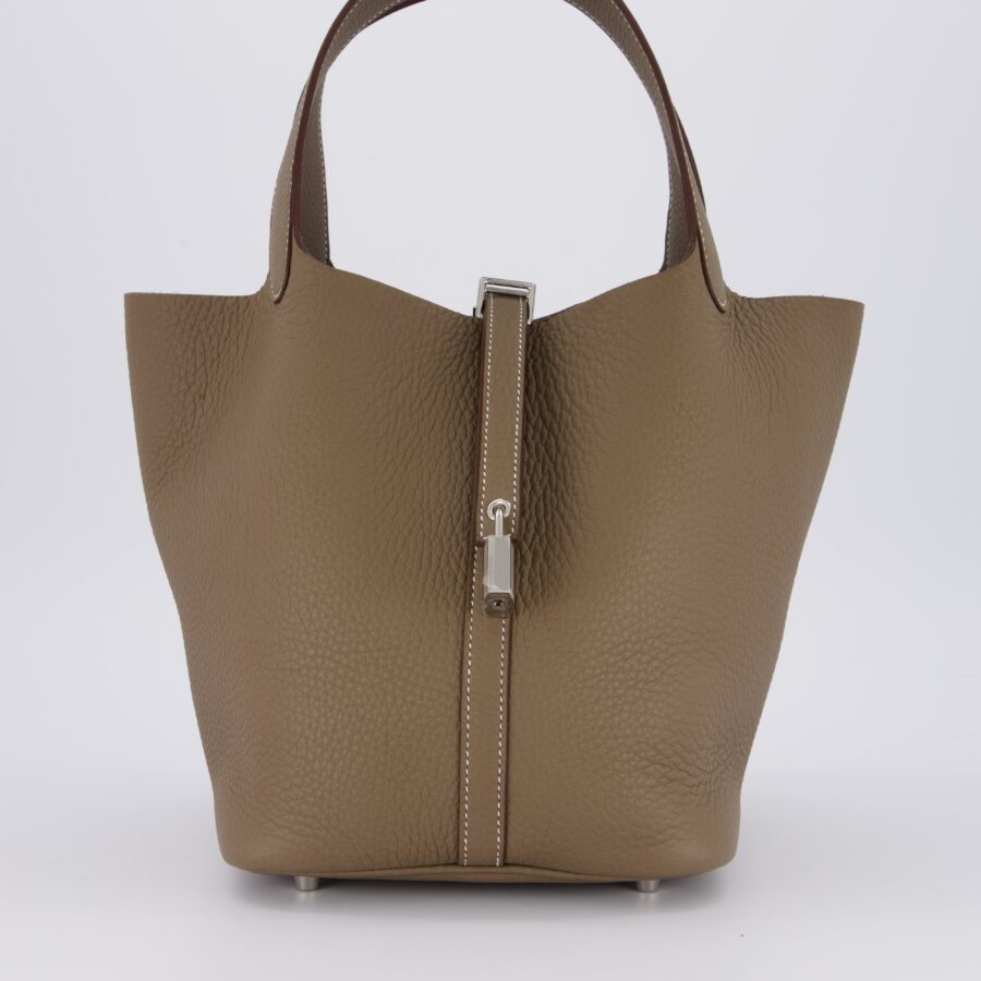 Hermes Picotin 22 Lock Bag in Etoupe Clemence Leather with Palladium Hardware | Studio Nafay