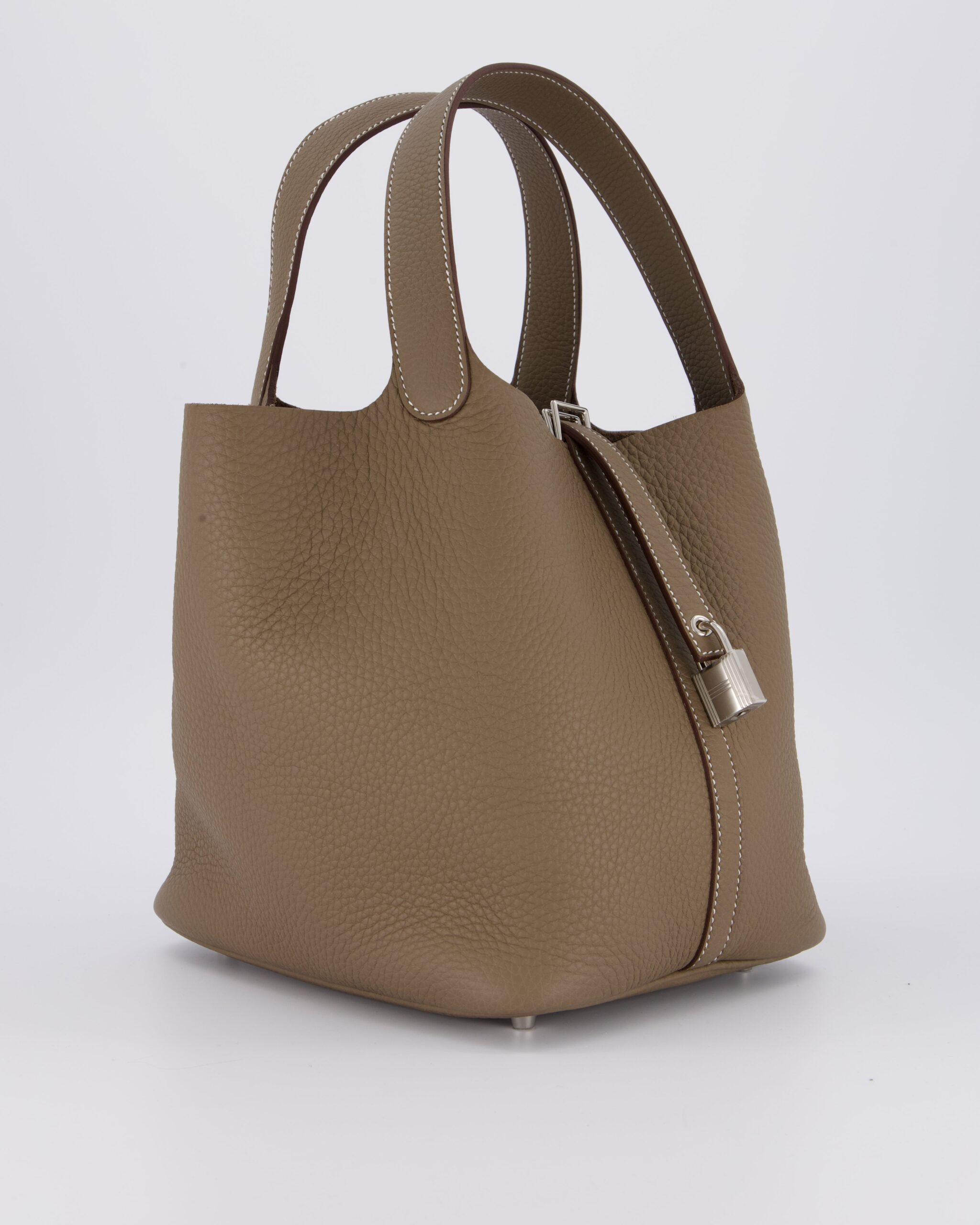 Hermes Picotin 22 Lock Bag in Etoupe Clemence Leather with Palladium Hardware