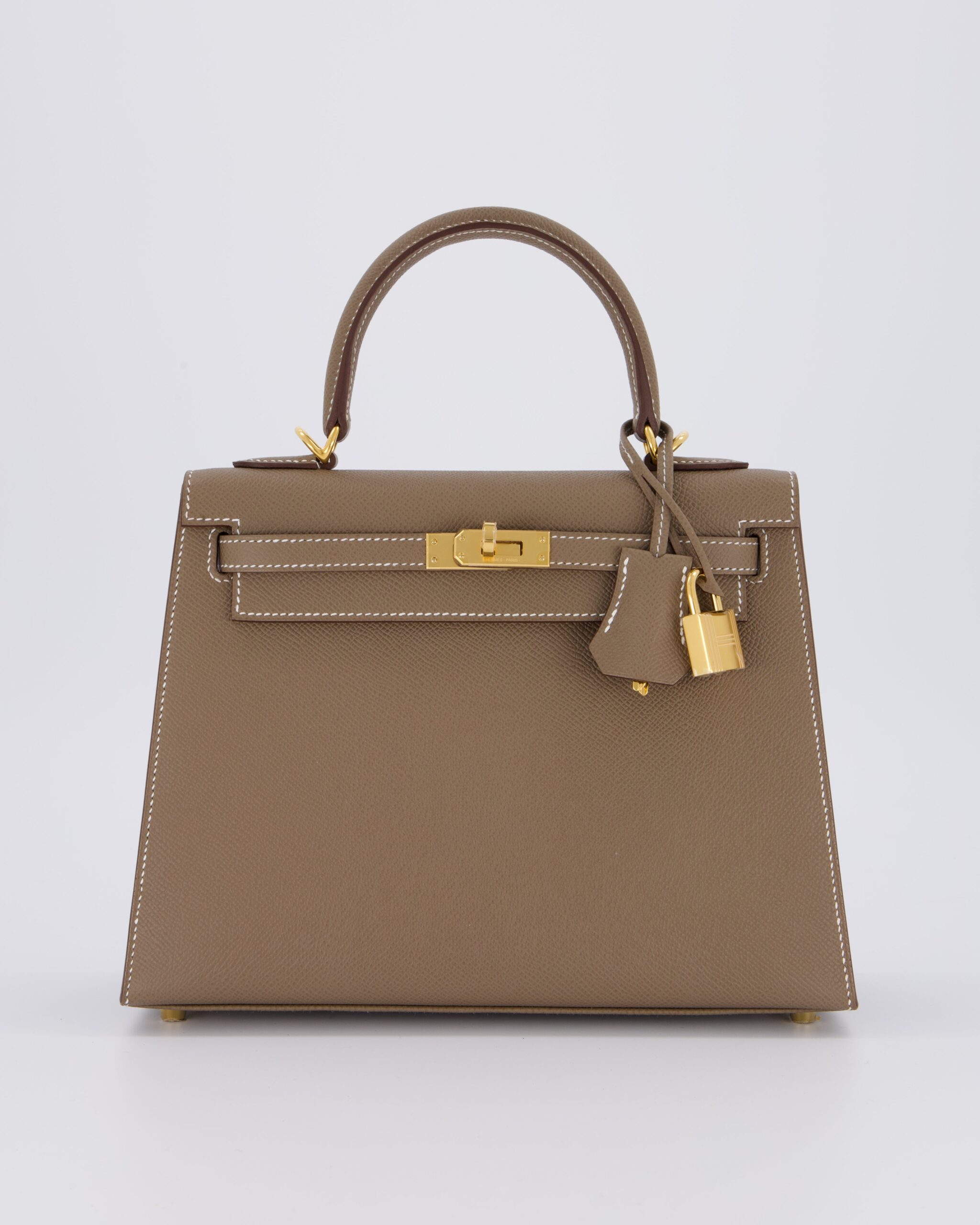 Hermes Kelly 25 Sellier Bag in Etoupe Epsom Leather and Gold Hardware