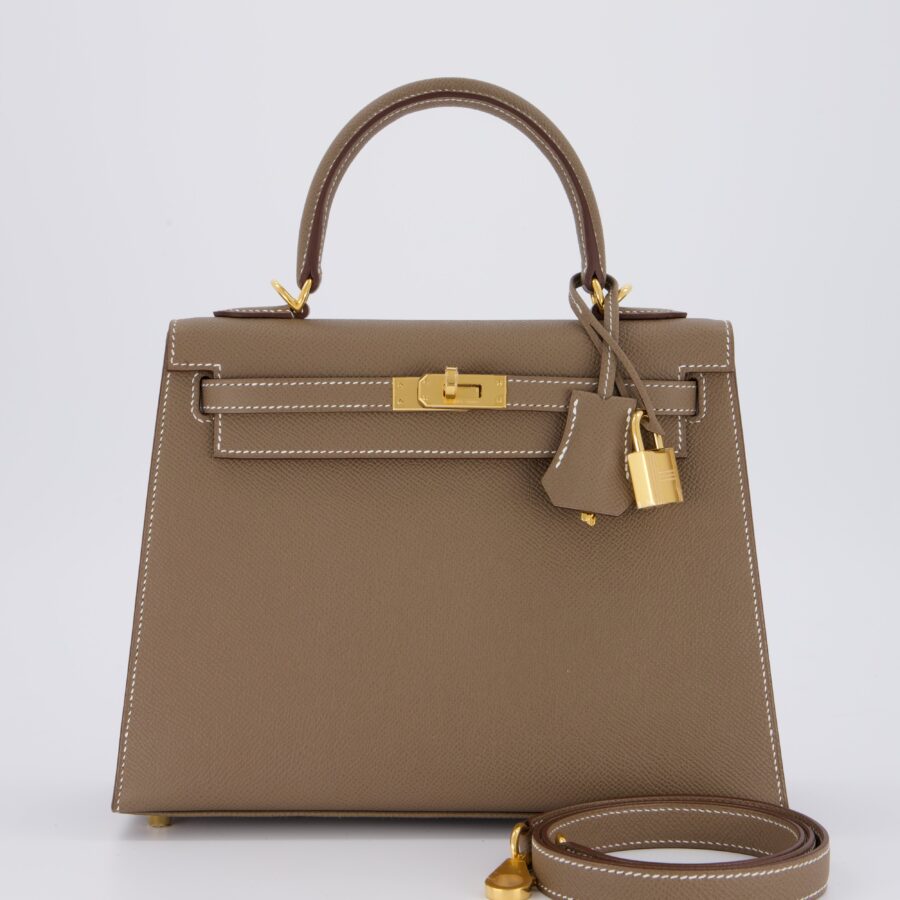 Hermes Kelly 25 Sellier Bag in Etoupe Epsom Leather and Gold Hardware | Studio Nafay
