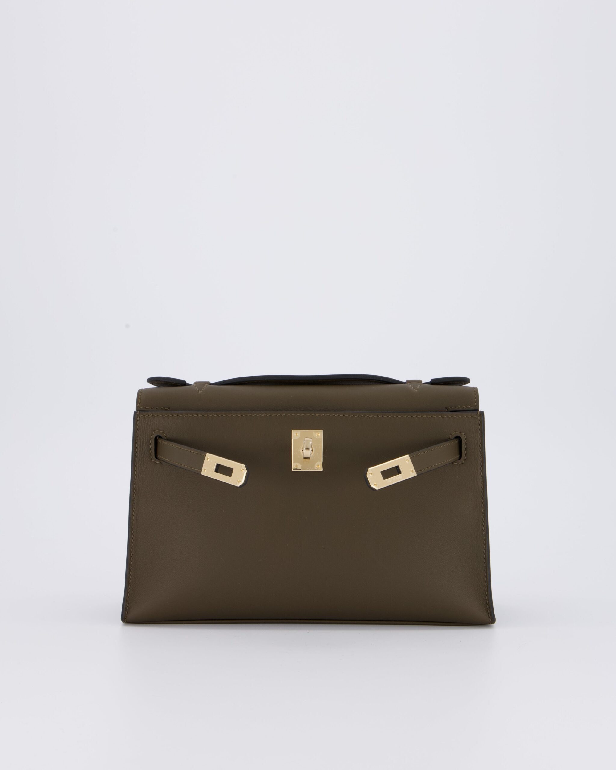 *NEW COLOUR* Hermes Mini Kelly Pochette Bag in Vert Loden Swift Leather and Permabrass Hardware