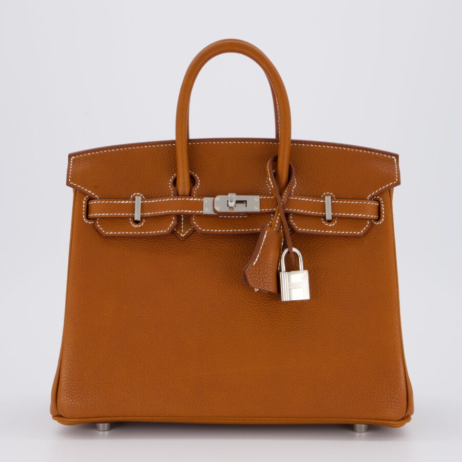 *NEW STAMP* Hermes Birkin 25 Retourne Bag in Fauve Barenia Faubourg Leather and Palladium Hardware | Studio Nafay