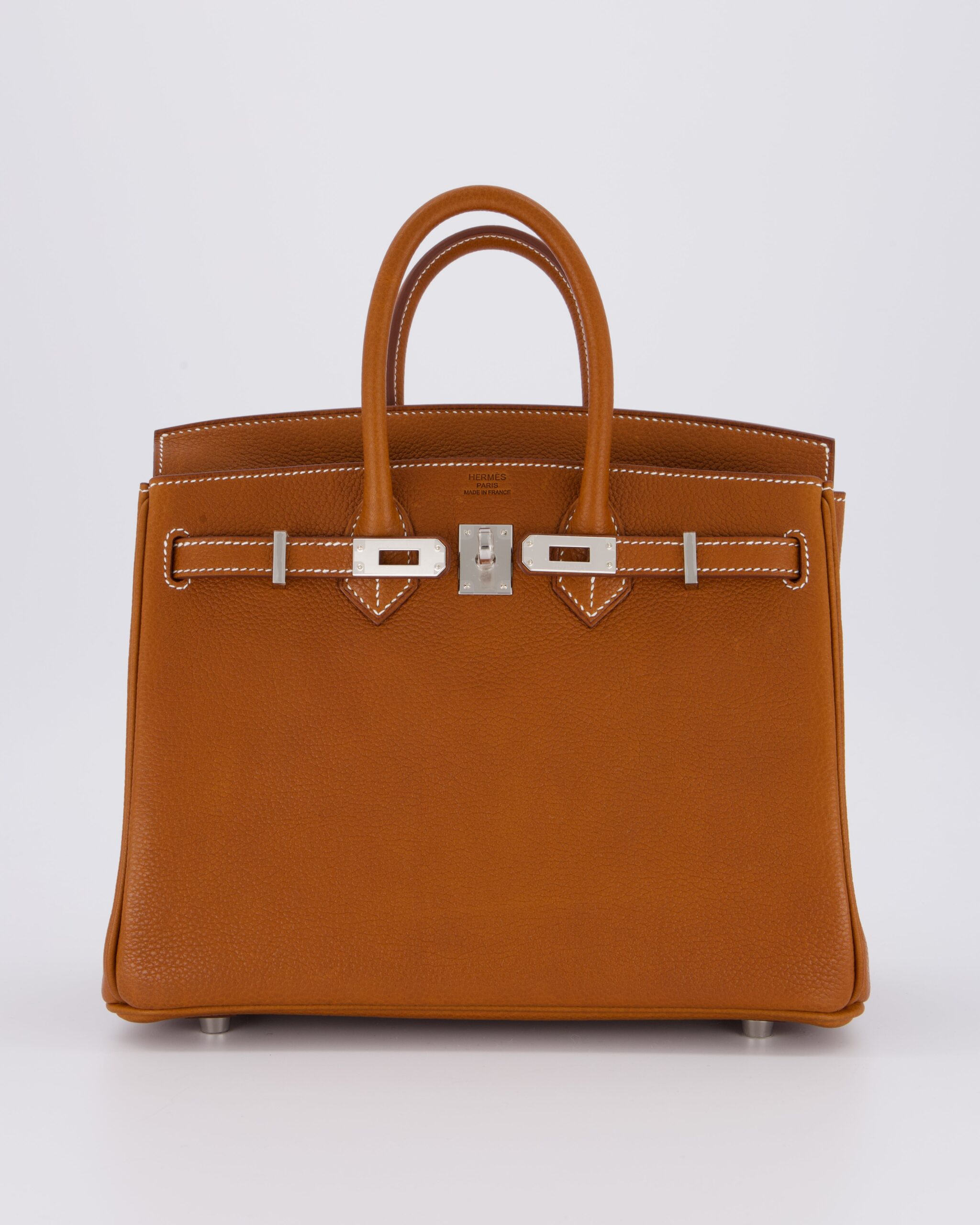 *NEW STAMP* Hermes Birkin 25 Retourne Bag in Fauve Barenia Faubourg Leather and Palladium Hardware