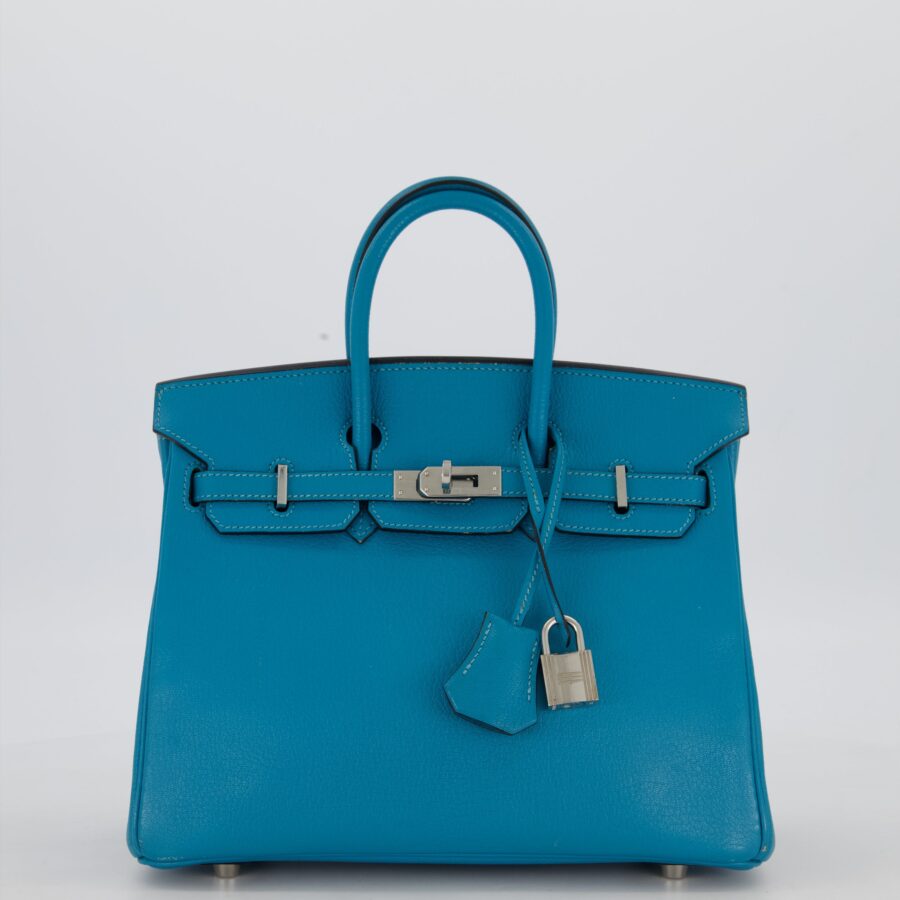 Hermes Birkin 25 Retourne Bag in Bleu Saint Cyr Chèvre Mysore Leather with Palladium Hardware | Studio Nafay