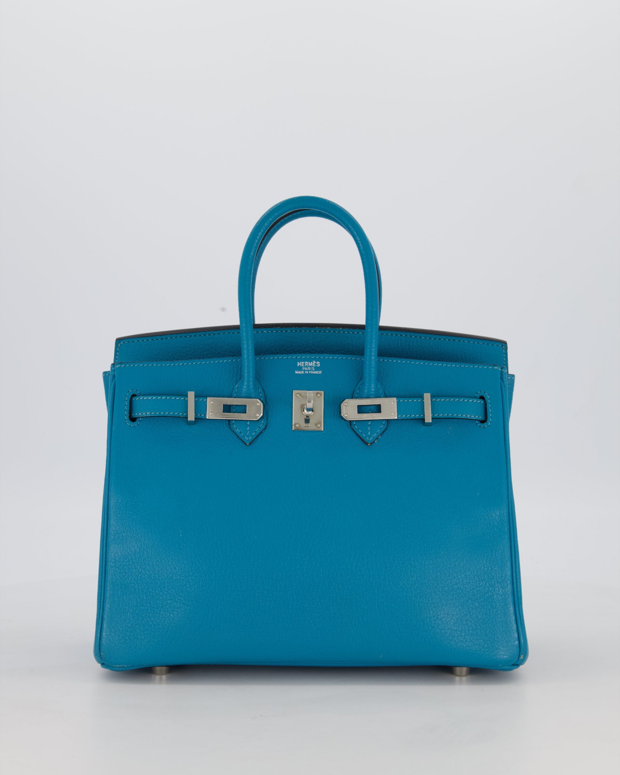 Hermes Birkin 25 Retourne Bag in Bleu Saint Cyr Chèvre Mysore Leather with Palladium Hardware