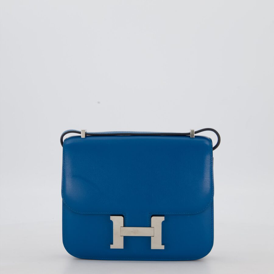Hermes Mini Constance III 18 Bag in Bleu Izmir Tadelakt Leather with Palladium Hardware | Studio Nafay