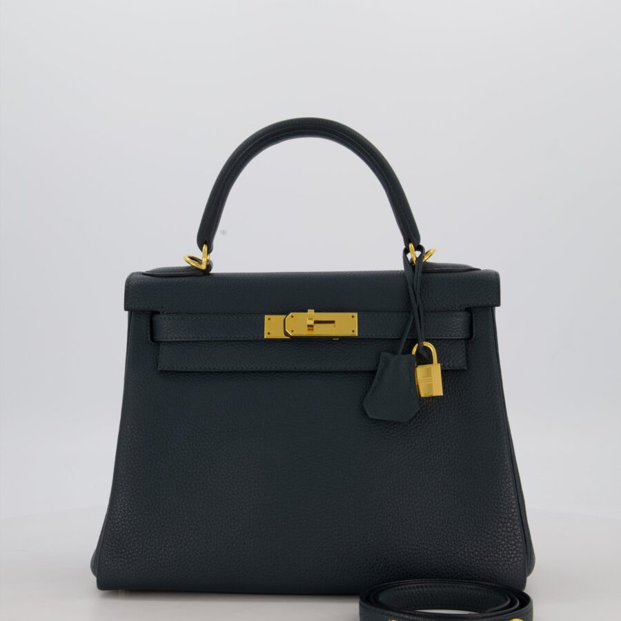Hermes Kelly 28 Retourne Bag in Vert Cypress Togo Leather with Gold Hardware | Studio Nafay
