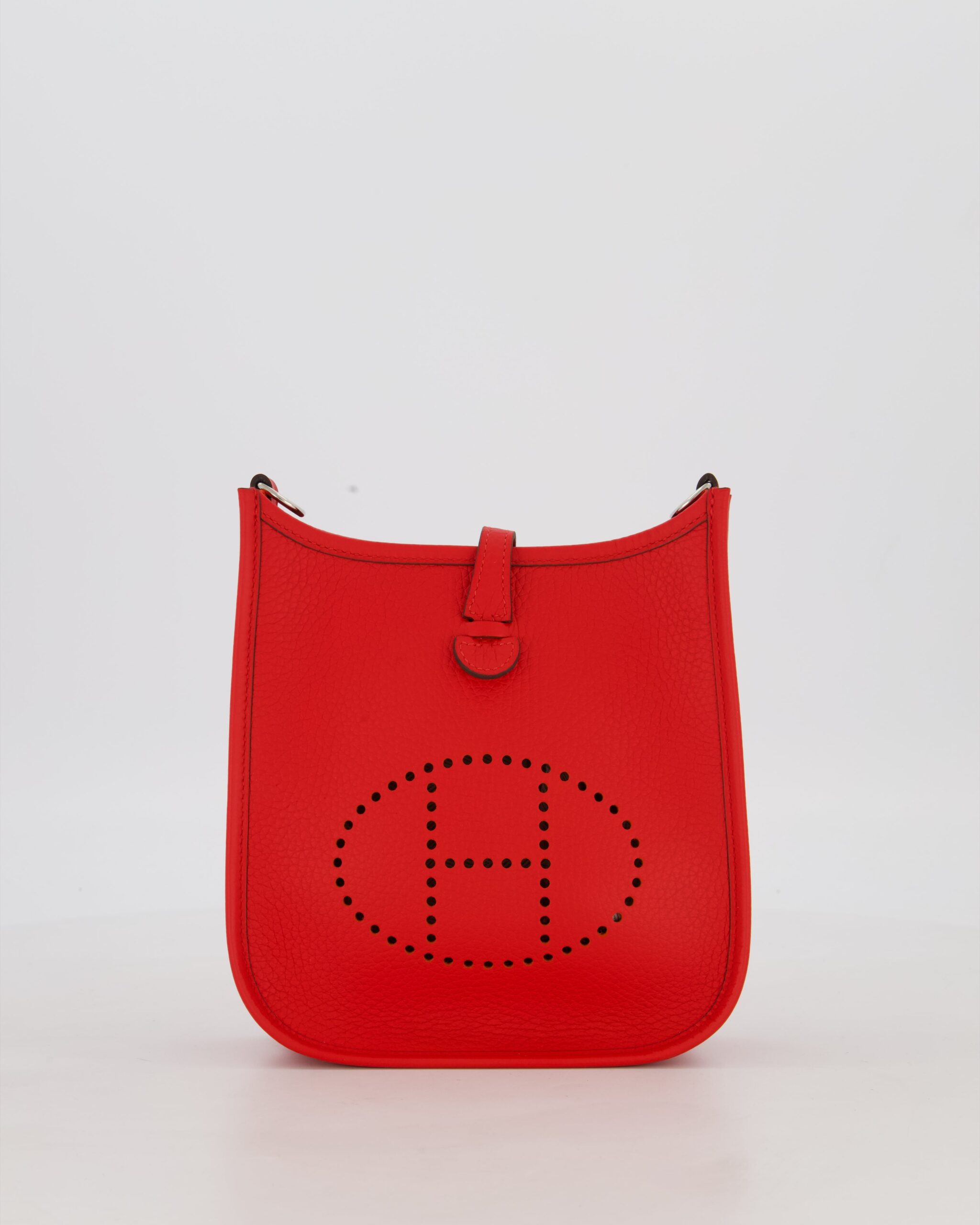Hermes Mini Evelyne Bag in Rouge Radieux Clemence Leather with Palladium Hardware
