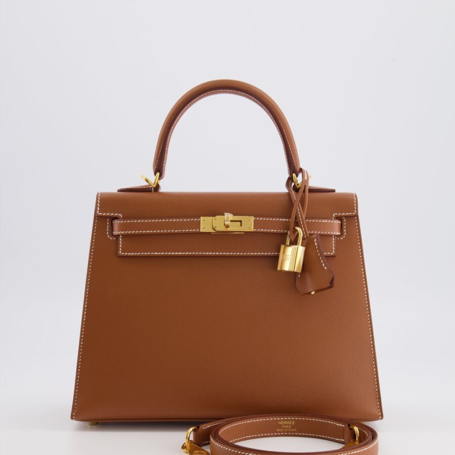 Hermes Kelly 25 II Sellier Bag in Gold Madame Leather with Gold Hardware | Studio Nafay