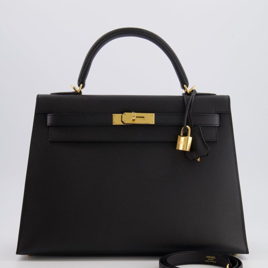 Hermes Kelly 32 Sellier Bag in Noir Epsom Leather with Gold Hardware | Studio Nafay