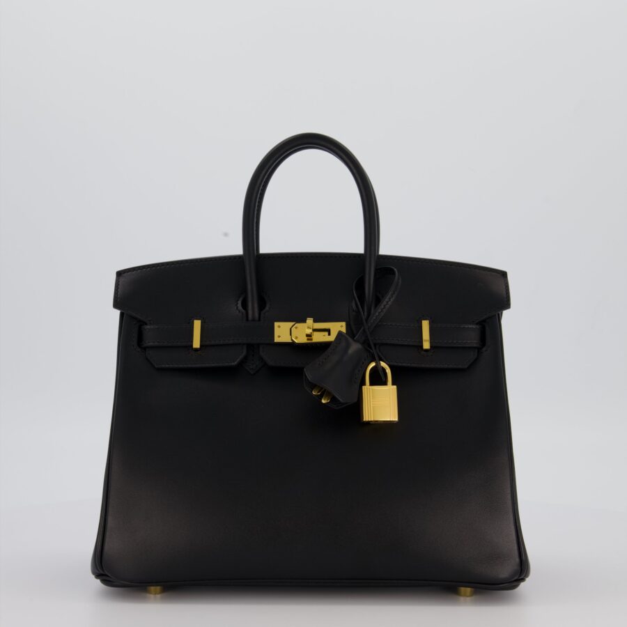 *RARE* Hermes Birkin 25 Retourne Bag in Noir Tadelakt Leather with Gold Hardware | Studio Nafay