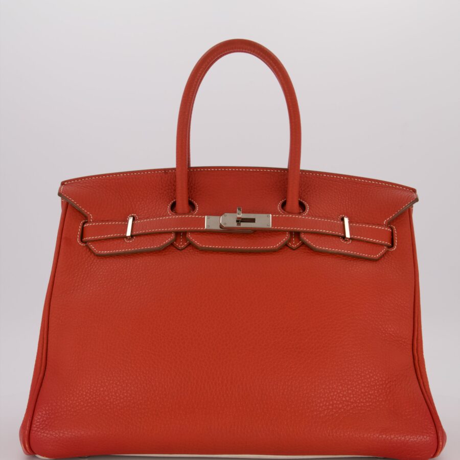 Hermes Birkin 35 Bag in Sanguine and Blanc Clemence Leather with Palladium Hardware | Studio Nafay