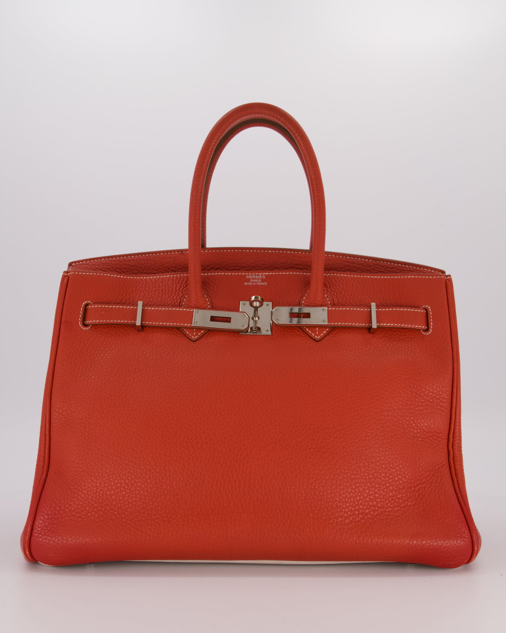 Hermes Birkin 35 Bag in Sanguine and Blanc Clemence Leather with Palladium Hardware