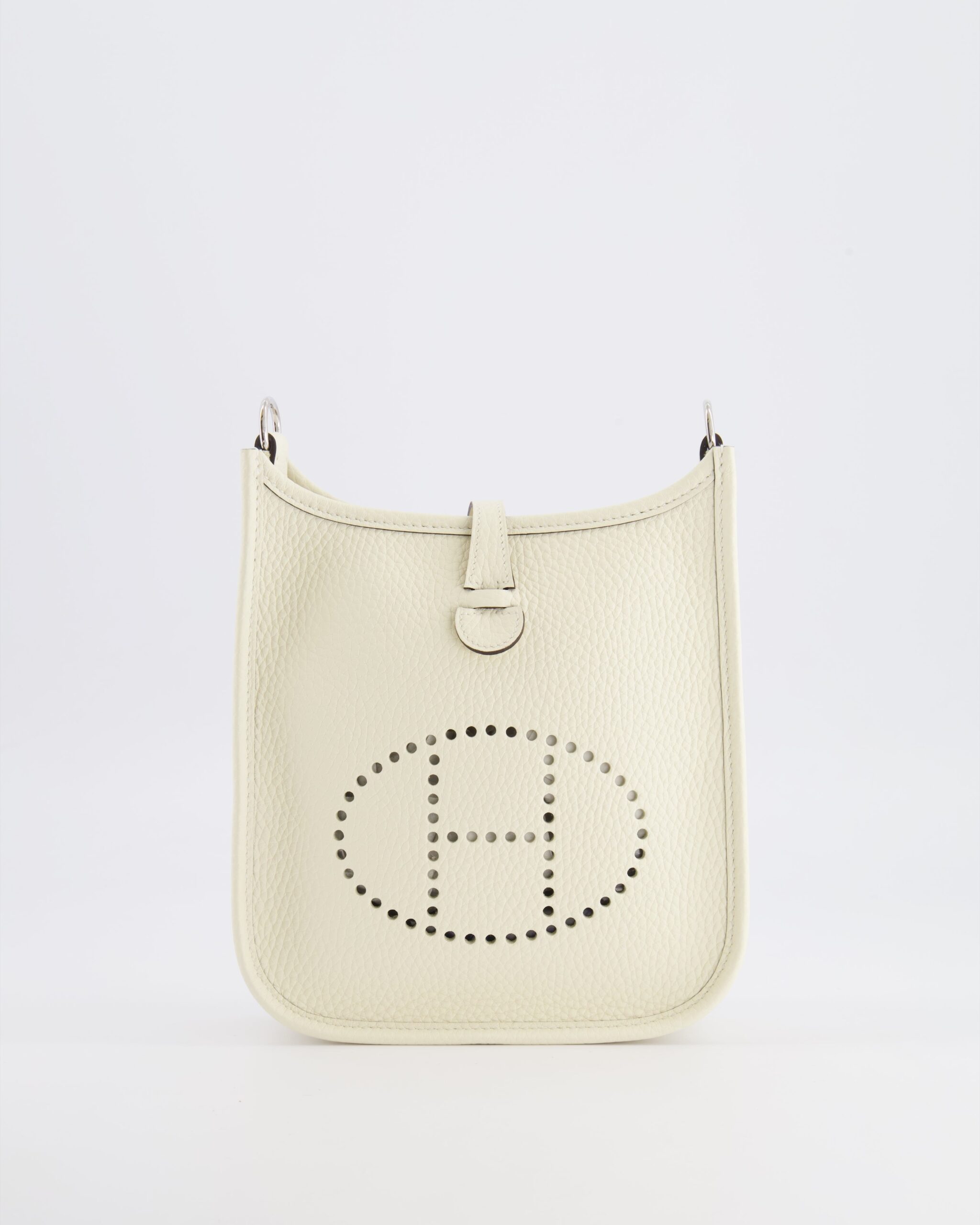 Hermes Mini Evelyne Amazone Bag in Cream Clemence Leather with Palladium Hardware