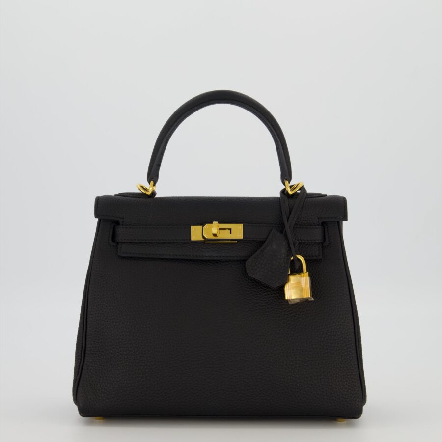 Hermes Kelly 25 Retourne Bag in Noir Togo Leather with Gold Hardware | Studio Nafay
