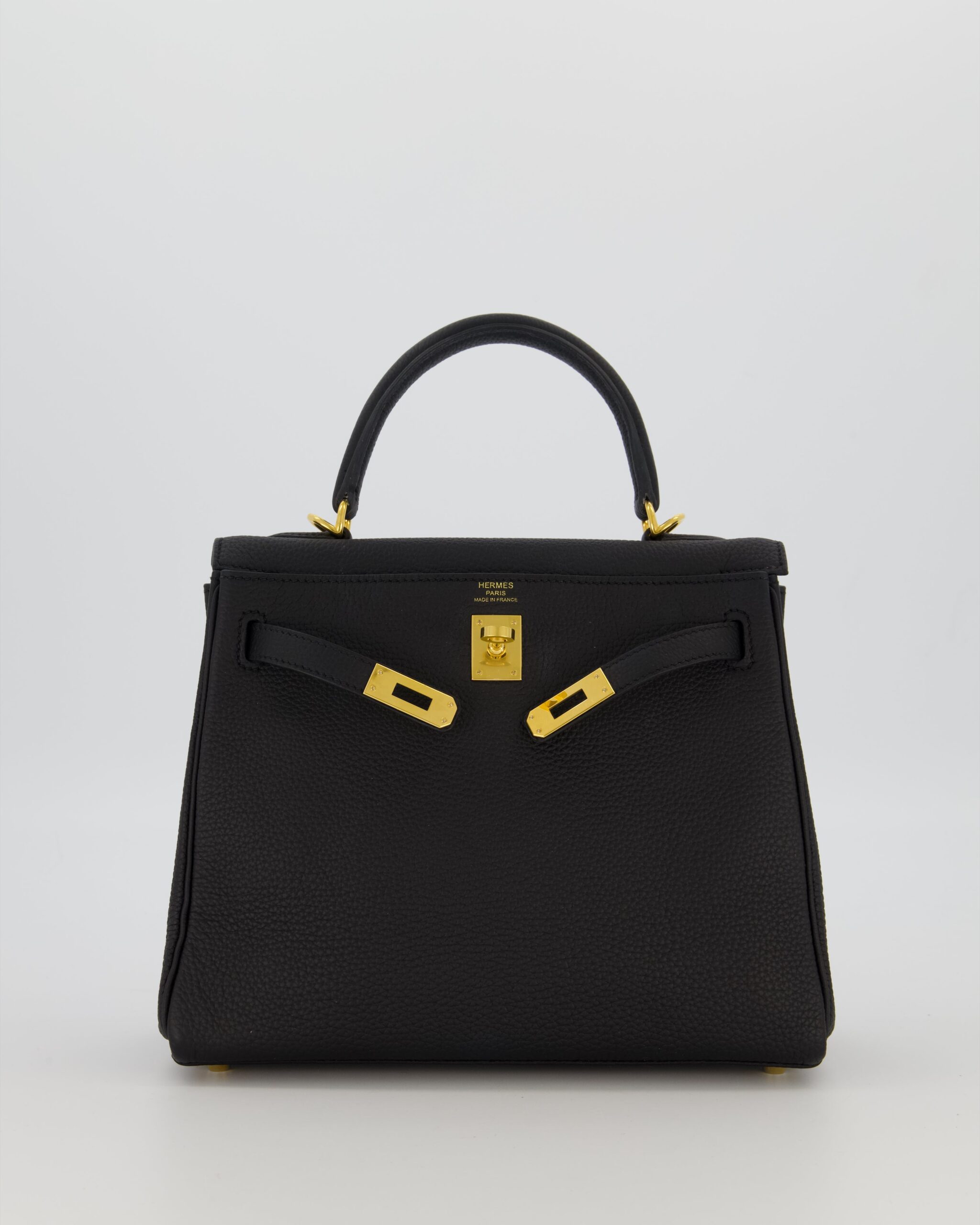 Hermes Kelly 25 Retourne Bag in Noir Togo Leather with Gold Hardware