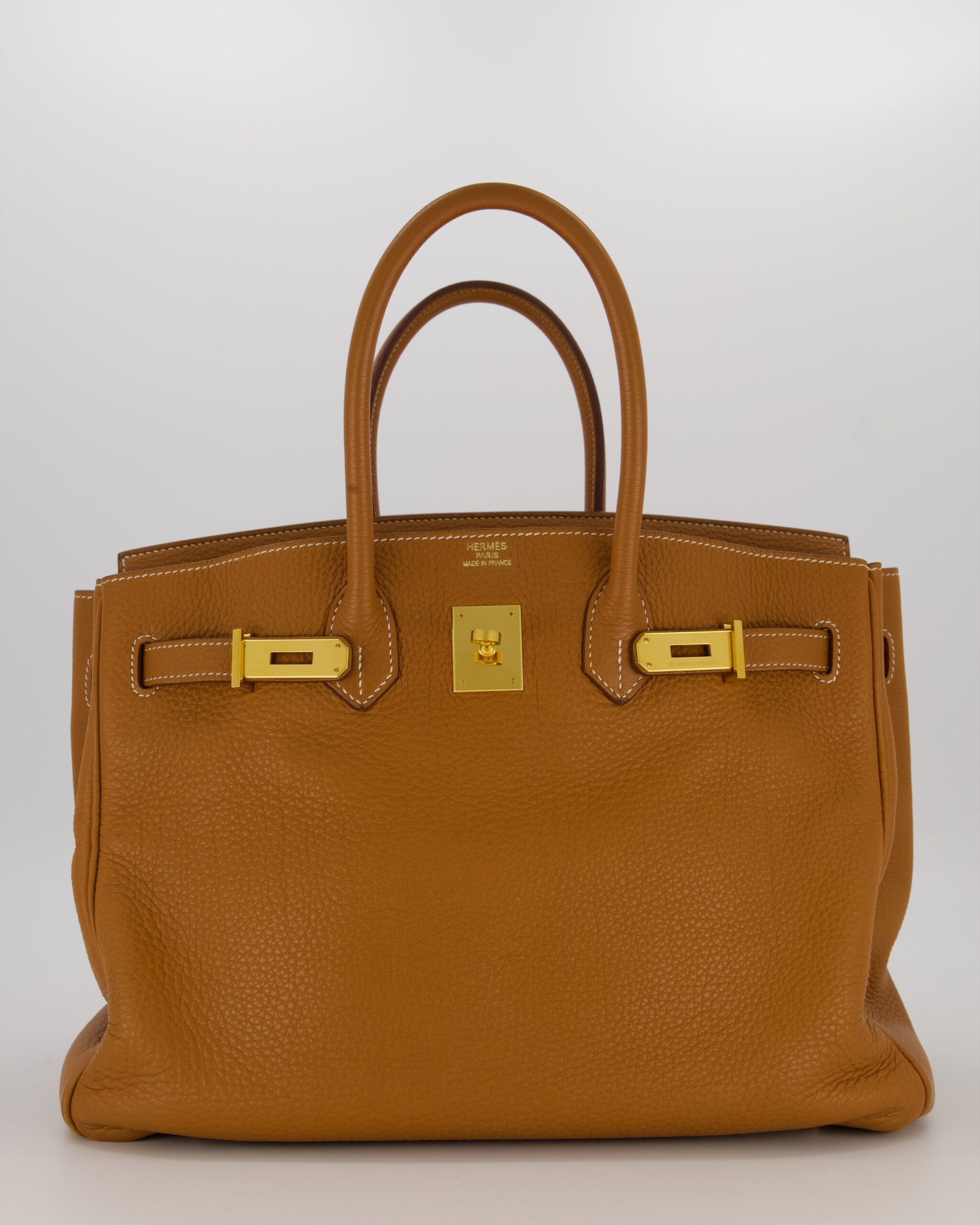 Hermes Birkin 35 Retourne Bag in Gold Clemence Leather with Gold Hardware