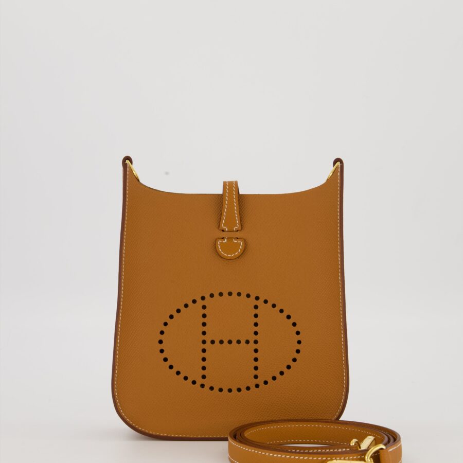 Hermes Gold Mini Evelyne Sellier Bag in Epsom Leather with Gold Hardware | Studio Nafay