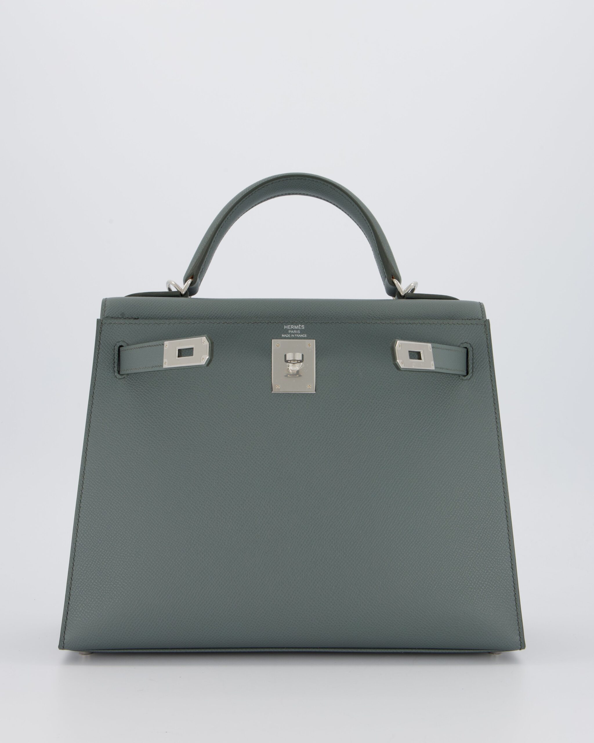 Hermes Kelly 28 Sellier Bag in Vert Amande Epsom Leather with Palladium Hardware