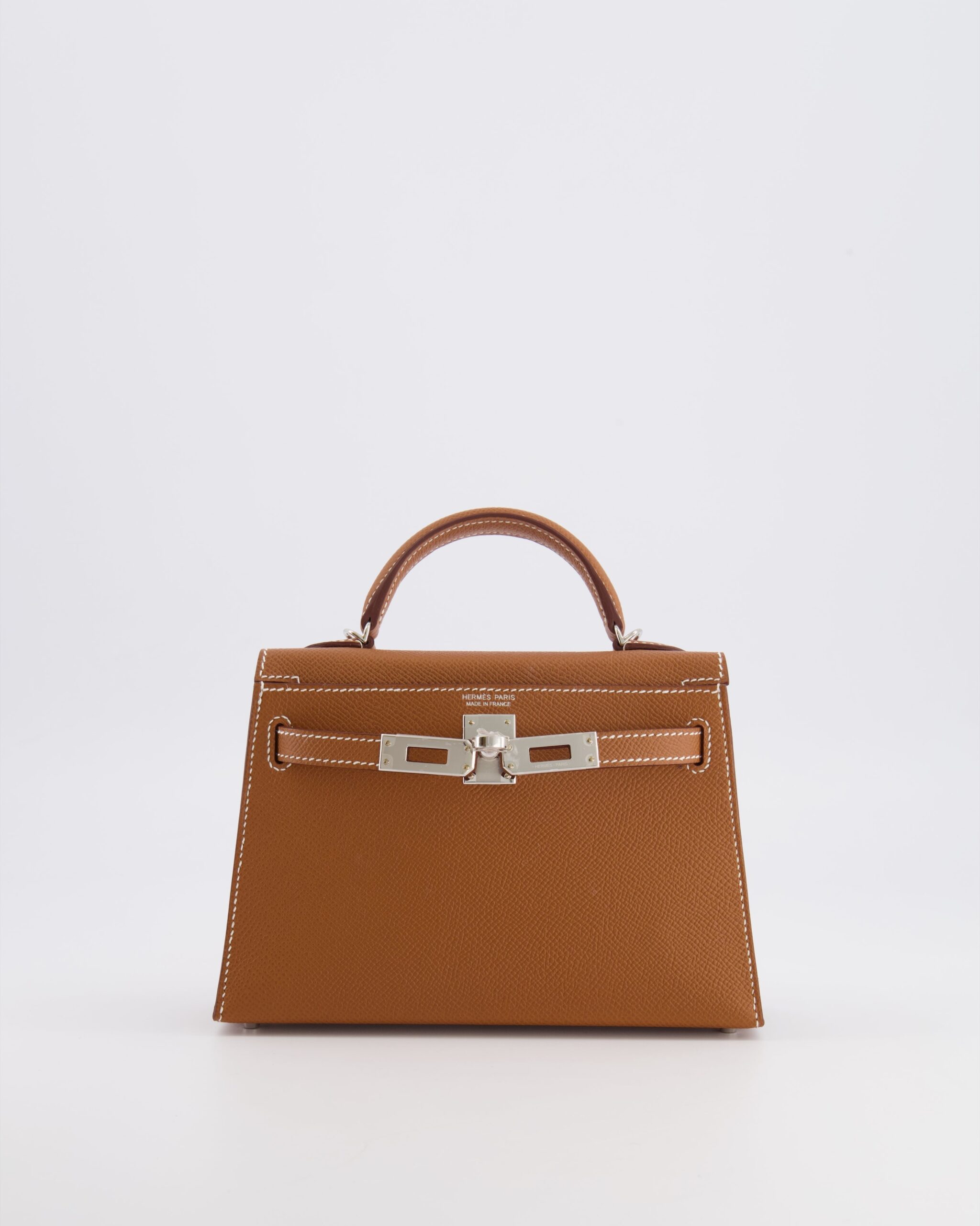 Hermes Mini Kelly II 20 Bag in Gold Epsom Leather with Palladium Hardware