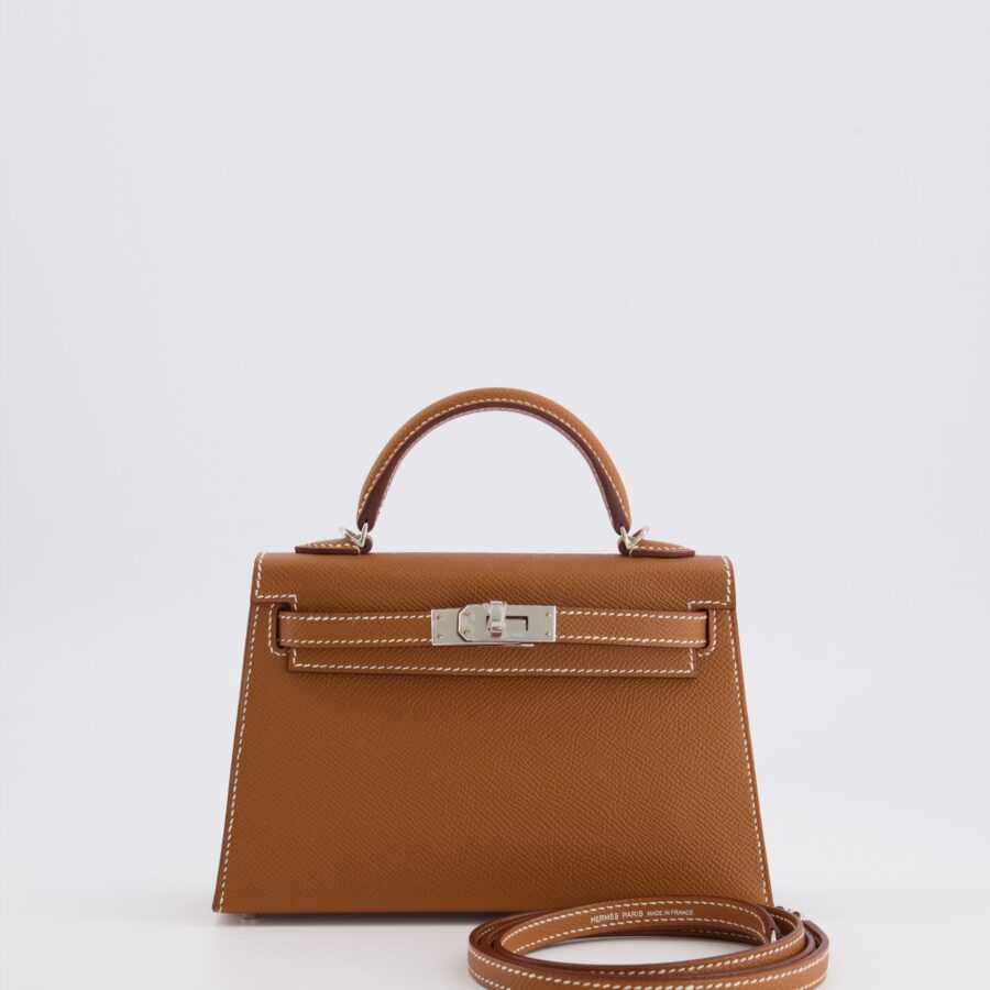 Hermes Mini Kelly II 20 Bag in Gold Epsom Leather with Palladium Hardware | Studio Nafay