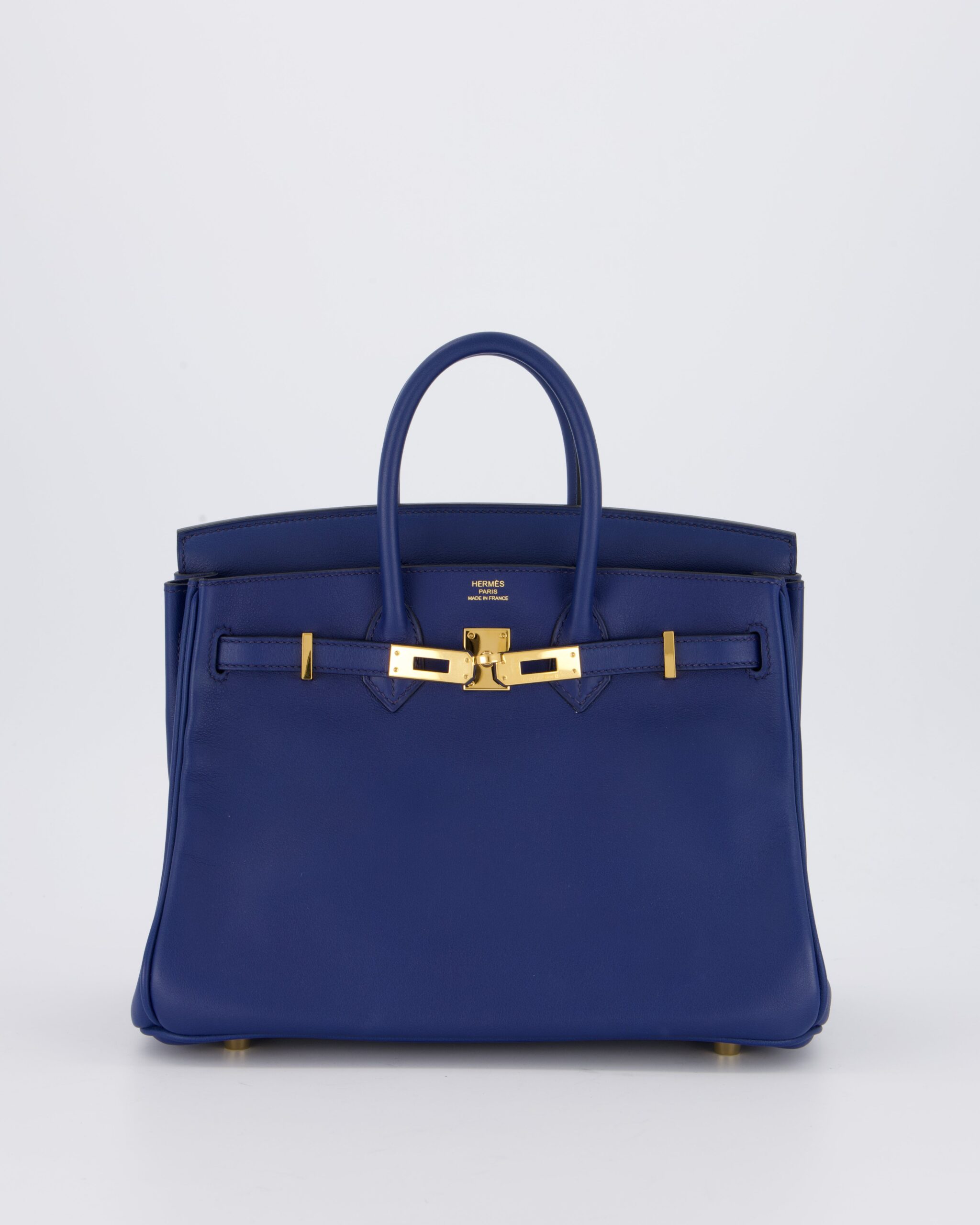 Hermes Birkin 25 Retourne Bag in Bleu Saphir Swift Leather with Gold Hardware