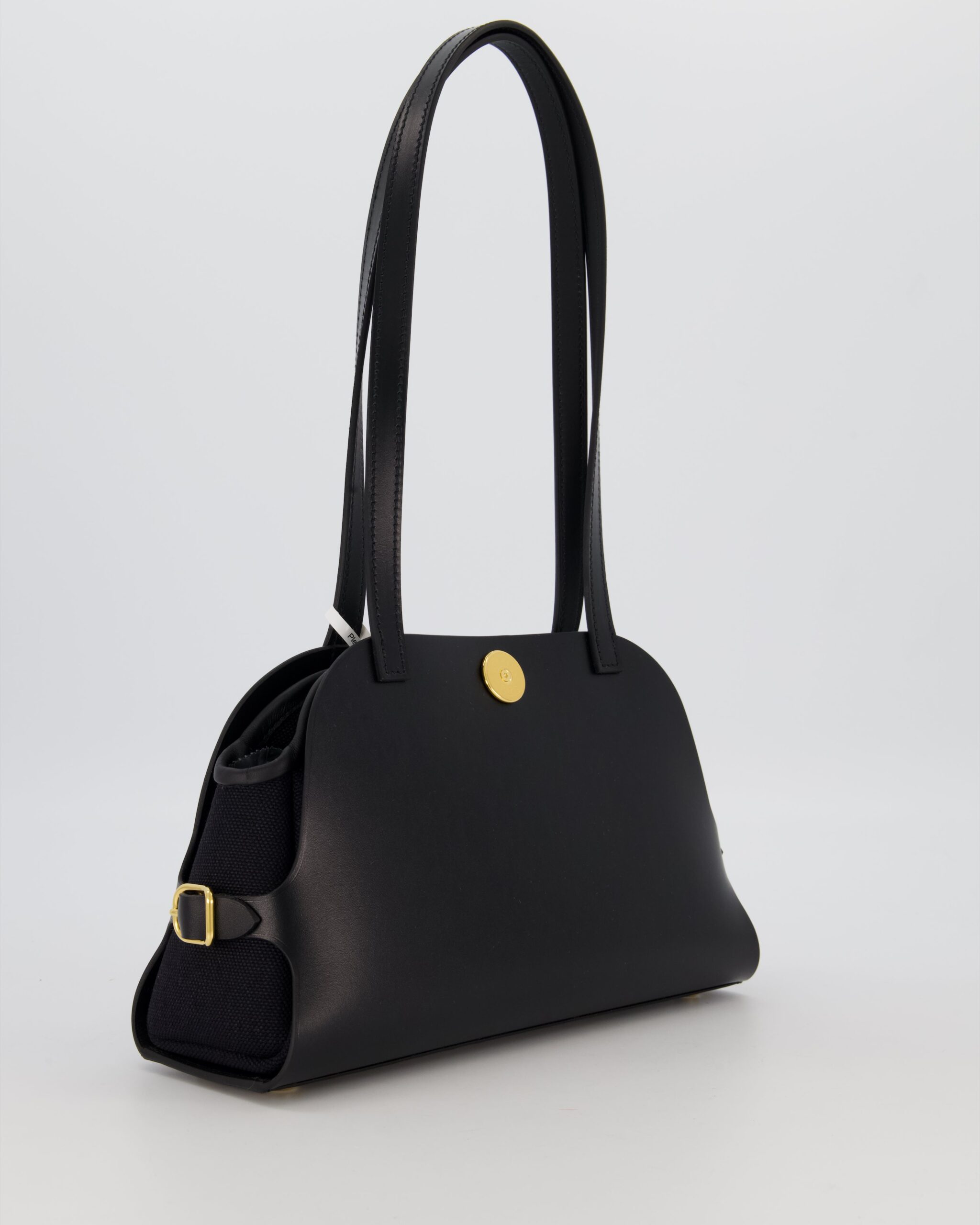 Hermes Tablier Sellier Bag in Noir Hunter Cowhide, Noir Swift Leather and Noir Militaire Canvas with Gold Hardware