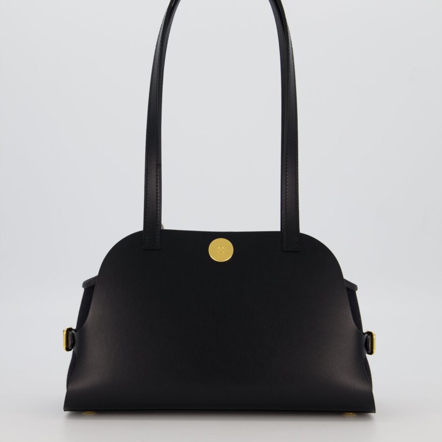 Hermes Tablier Sellier Bag in Noir Hunter Cowhide, Noir Swift Leather and Noir Militaire Canvas with Gold Hardware | Studio Nafay
