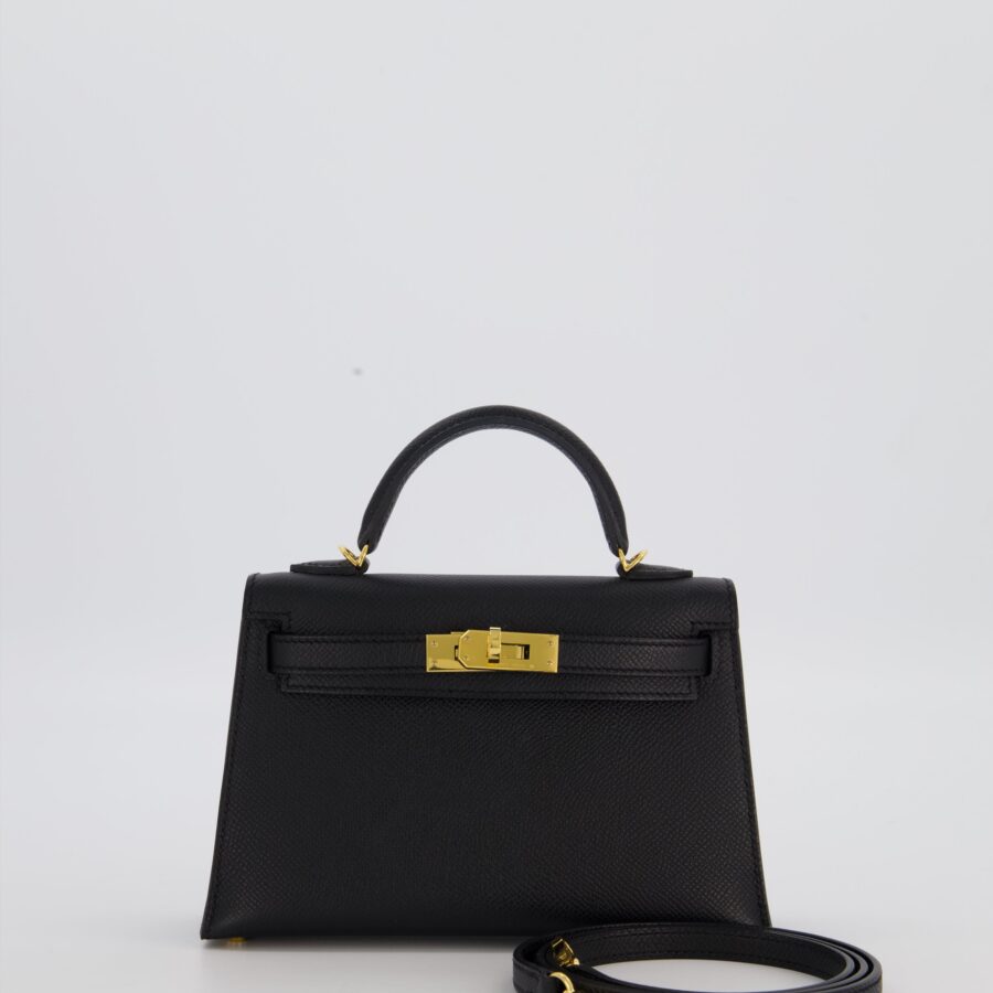 Hermes Mini Kelly II Sellier Bag Black Epsom Leather with Gold Hardware | Studio Nafay