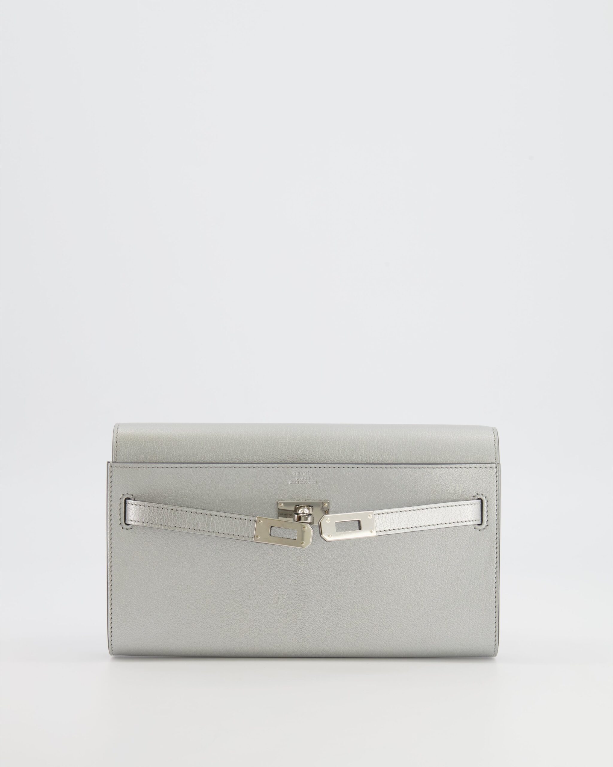 *RARE* Hermes Kelly To Go Bag in Argent Chevre Chamkilight Leather with Palladium Hardware