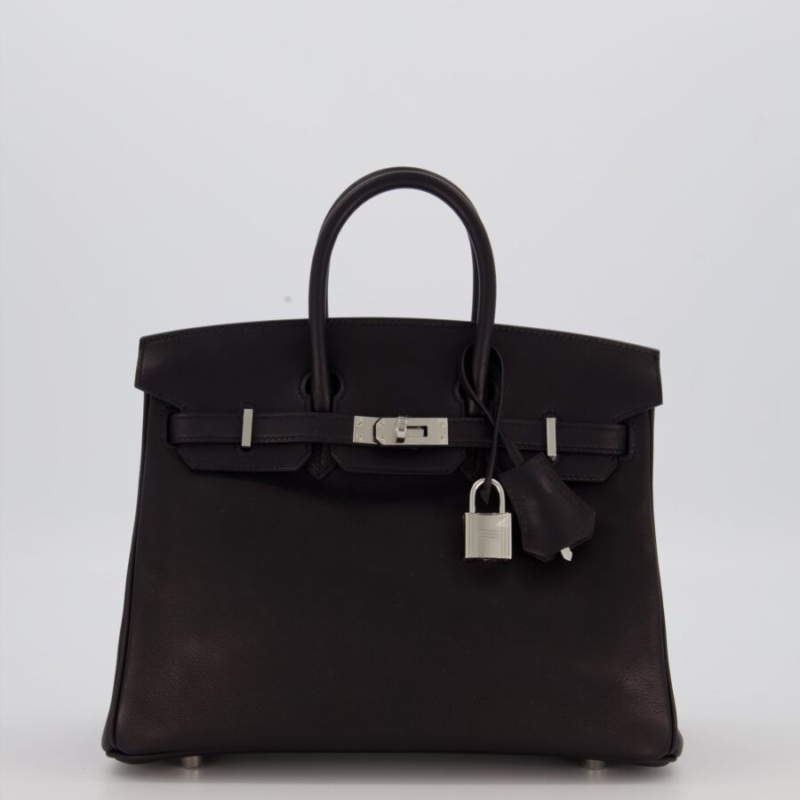 Hermes Birkin 25 Retourne Bag in Noir Volupto Leather with Palladium Hardware | Studio Nafay
