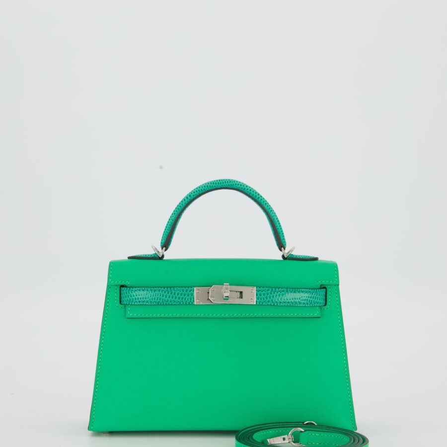 *RARE* Hermes Mini Kelly II 20 Touch Bag in Vert Comics Madame and Vert Jade Niloticus Lizard Leather with Palladium Hardware | Studio Nafay