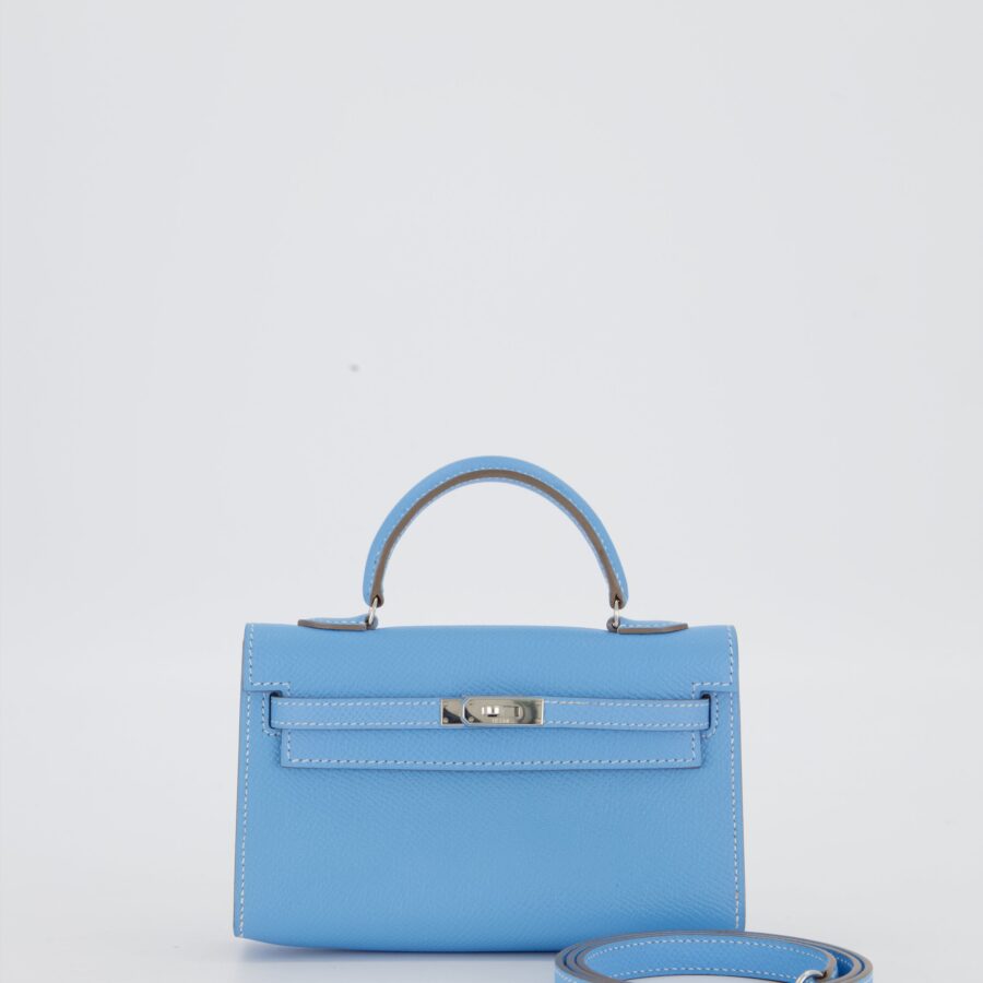 Hermes Micro Mini Kelly 15 Bag in Blue Celeste Epsom Leather with Palladium Hardware | Studio Nafay