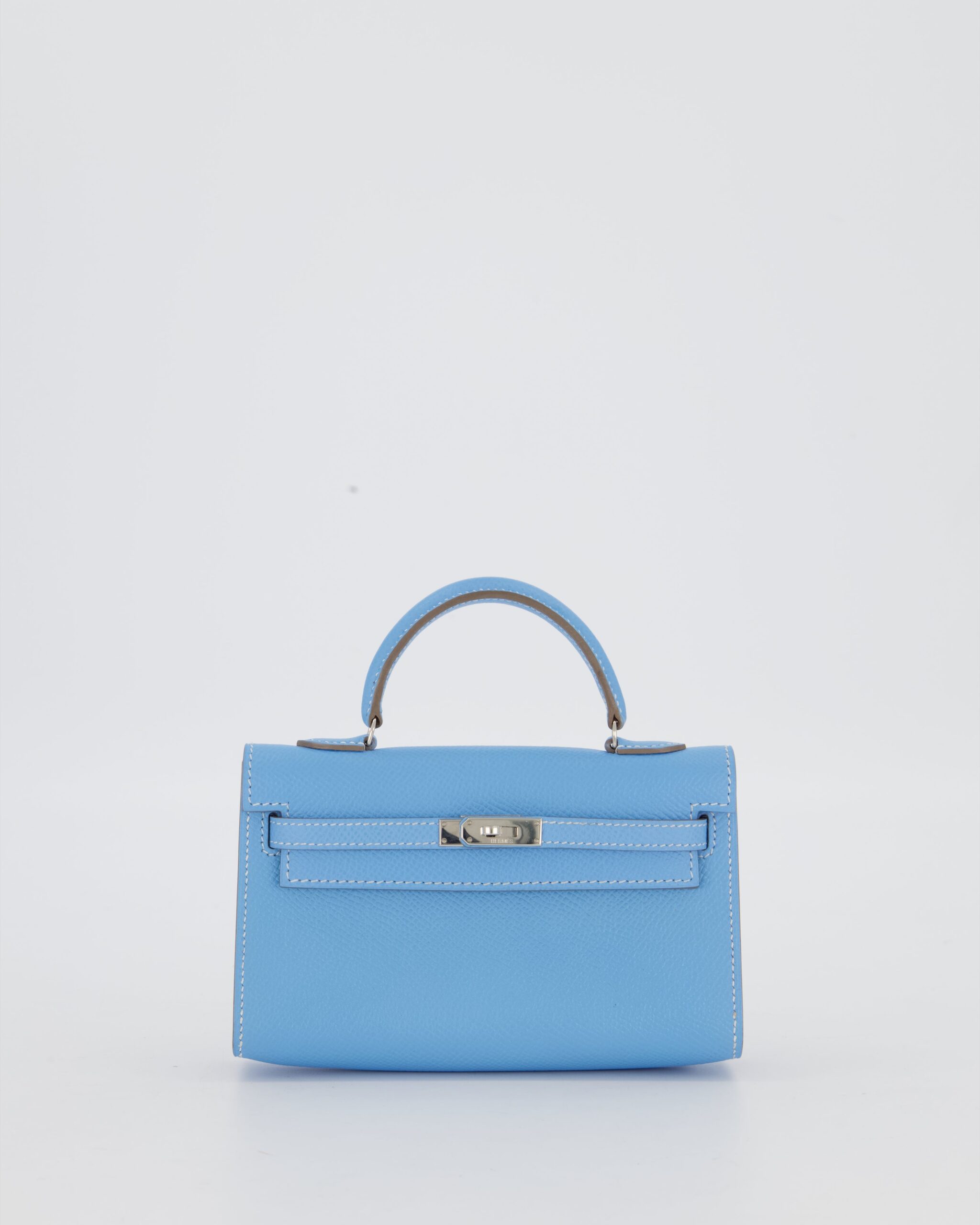 Hermes Micro Mini Kelly 15 Bag in Blue Celeste Epsom Leather with Palladium Hardware