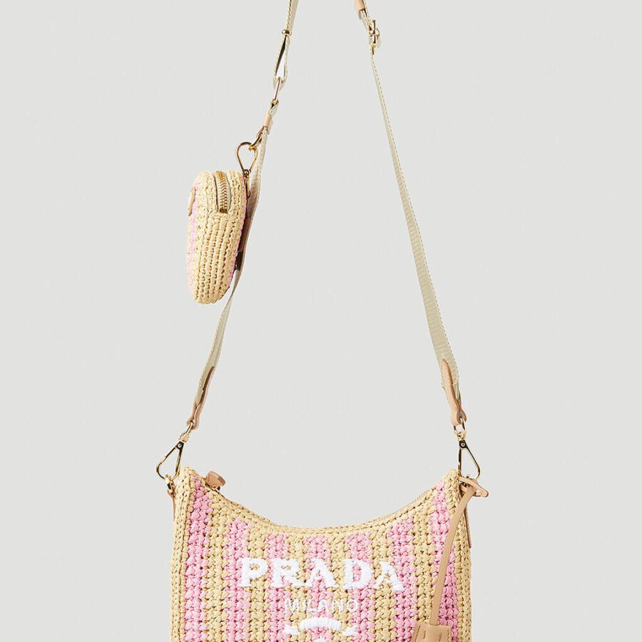 PRADA NEUTRAL RE-EDITION RAFFIA SHOULDER BAG | Studio Nafay