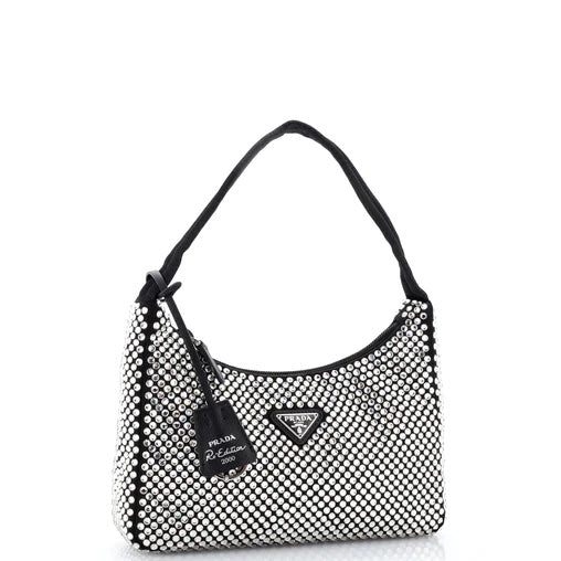 PRADA SATIN CRYSTAL EMBLISHED RE-EDITION HANDBAG | Studio Nafay