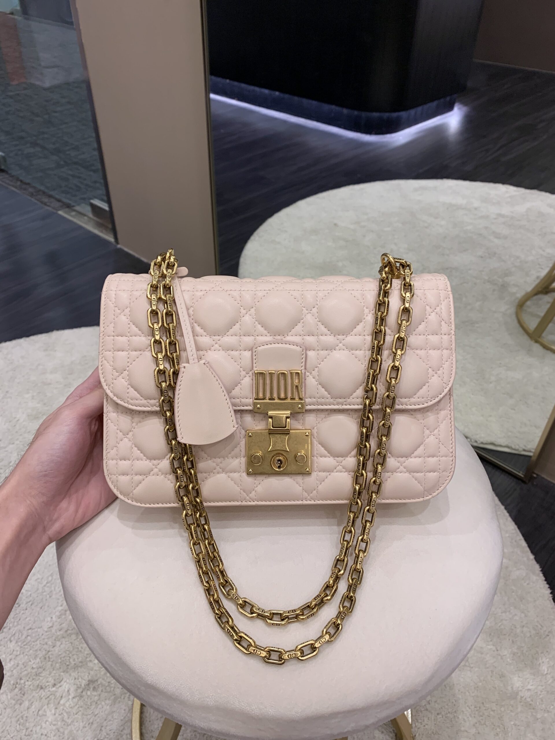 Dior Addict Cannage Chain Flap Beige Lambskin