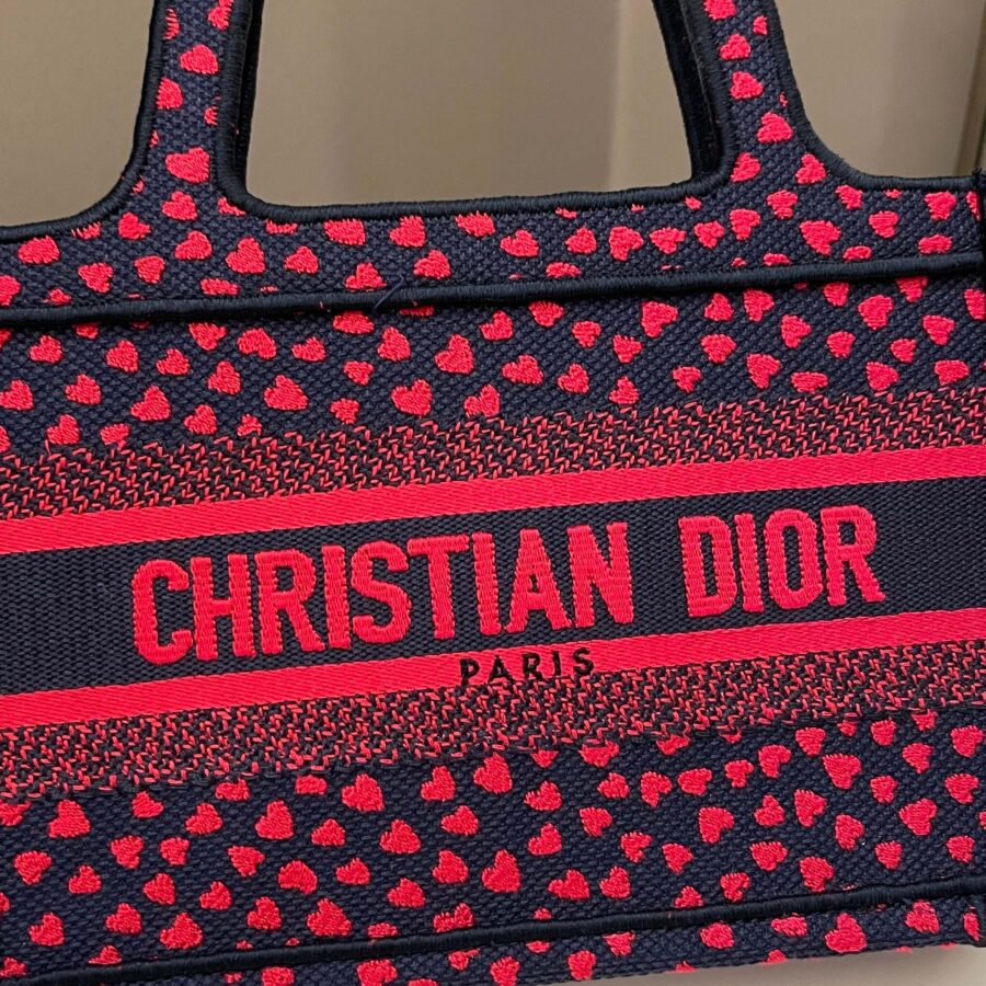 Dior Mini Book Tote Navy Blue / Red Embroidery | Studio Nafay
