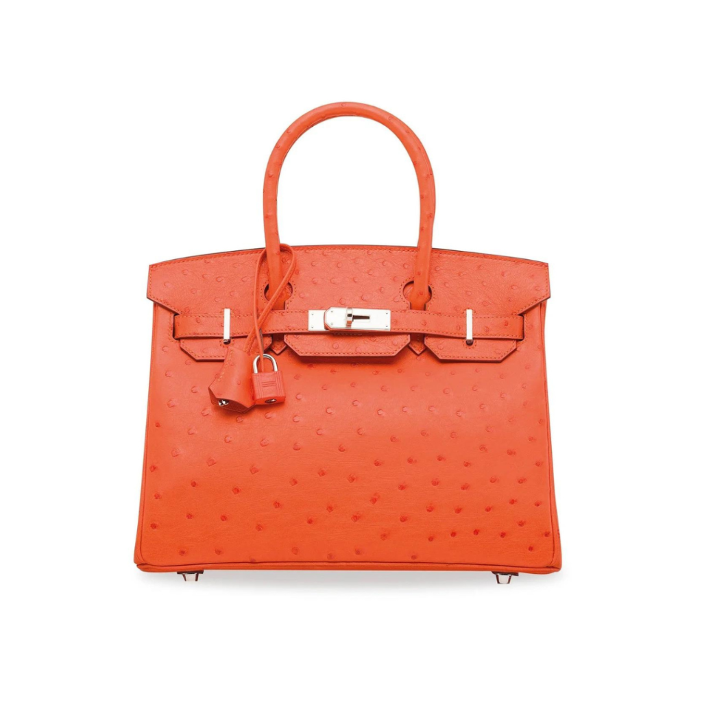 HermesBirkin 30 Ostrich Leather Tangerine Palladium Hardware | Studio Nafay