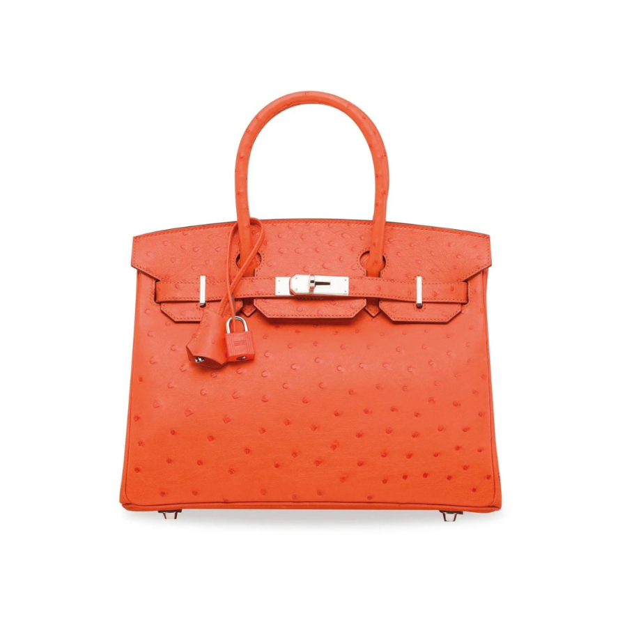 HermesBirkin 30 Ostrich Leather Tangerine Palladium Hardware | Studio Nafay