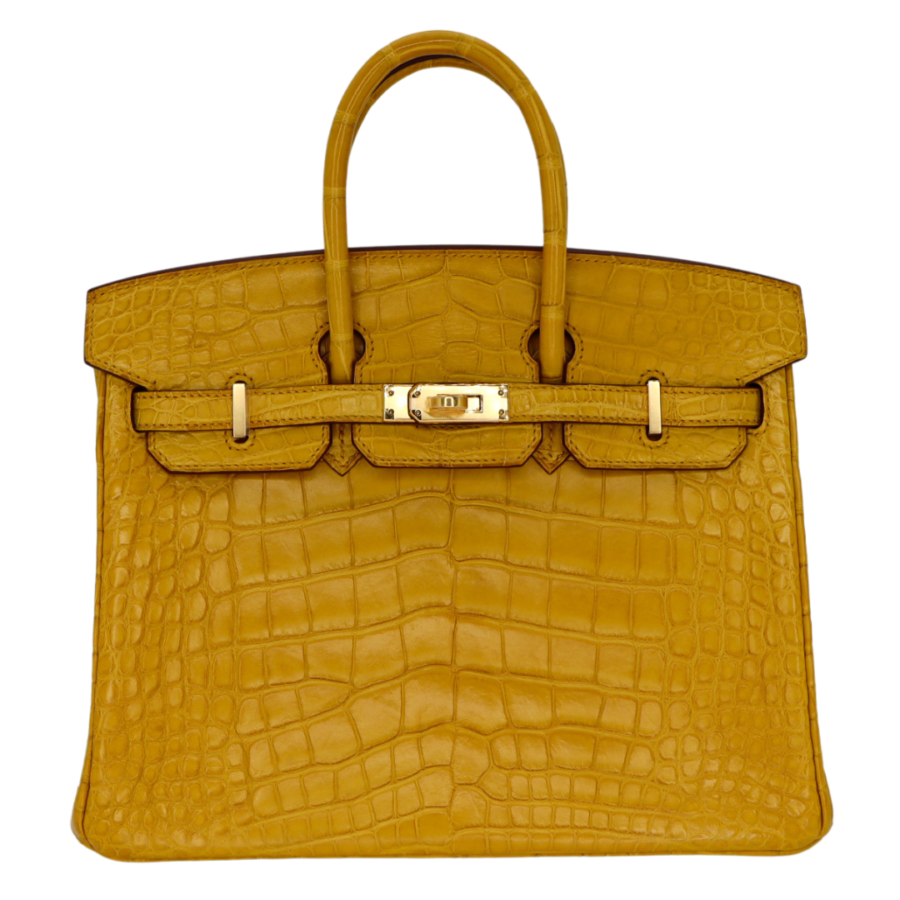 Hermes25cm Birkin Ambre Matte Alligator Gold Hardware | Studio Nafay